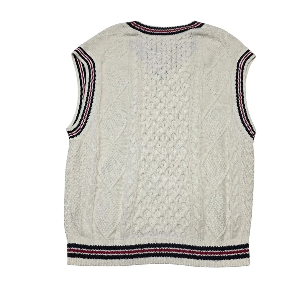 Abercrombie & Fitch Sweater Vest Ivory Cable Knit Oversized V Neck Womens M - Picture 3 of 6